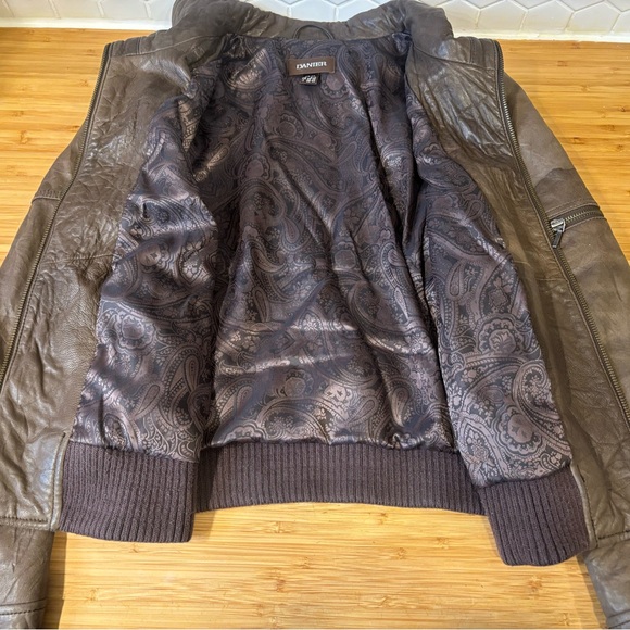 Danier Brown Leather Jacket with Paisley Lining - Picture 1 of 4